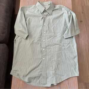 LL BEAN button down short sleeve Green Striped Men's Shirt size large